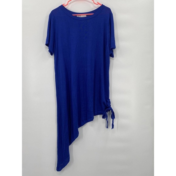David Meister Shirt Women's 1X Blue Sweater Asymmetric Short Sleeve Tunic - Picture 2 of 9